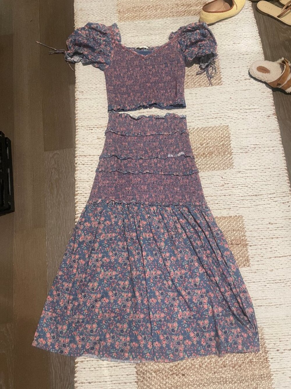 LoveShackFancy Full Set - Blue Tilly Smocked Top and Maxi Skirt, Small